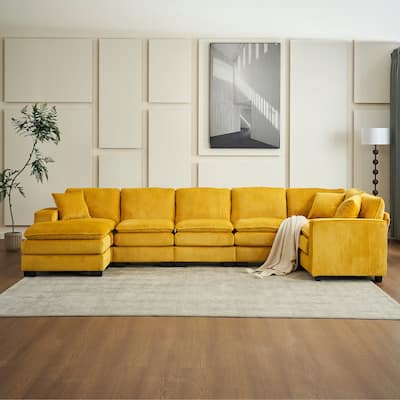 Modern U-Shaped 6-seat Modular Sectional Sofa with 1 Ottoman & 3 Toss Pillows