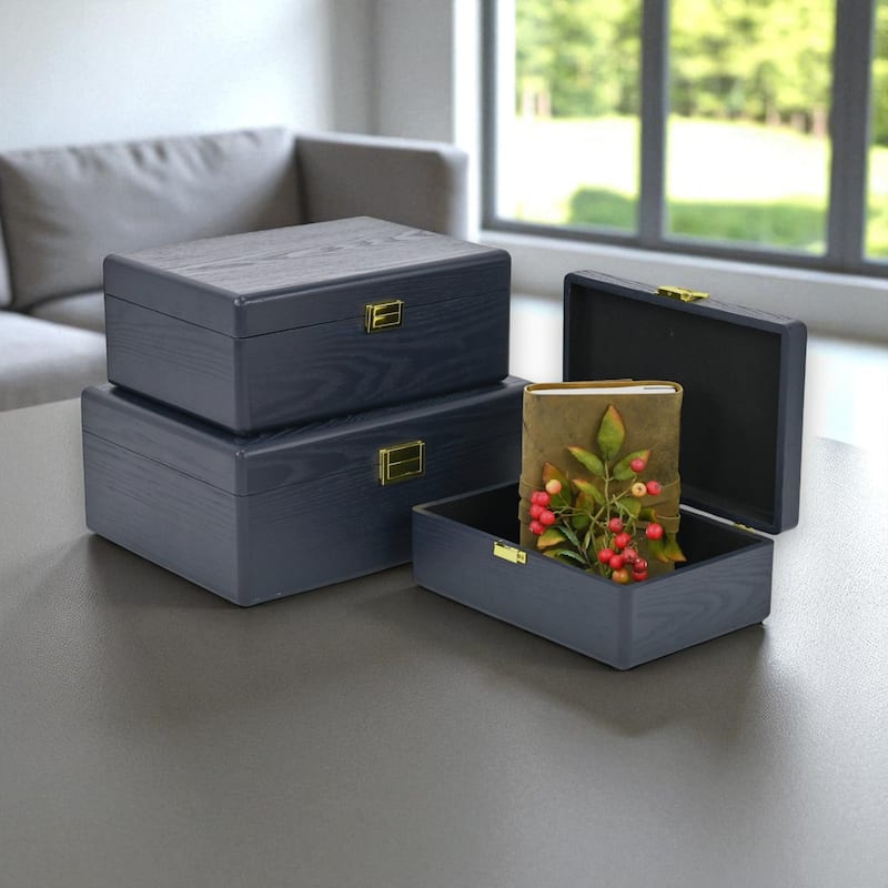 Sable Set of 3 Rectangular Decorative Storage Boxes - Navy Blue - N/A