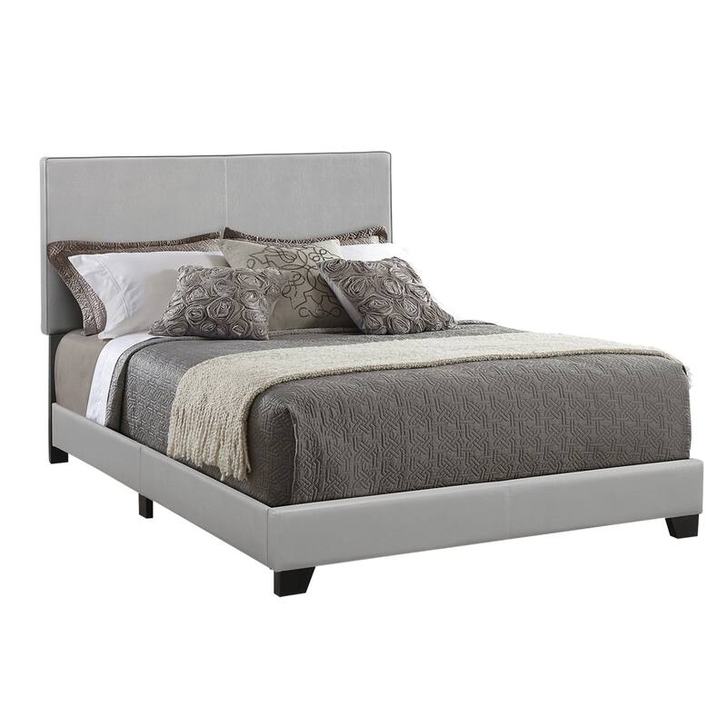 Leather Upholstered Queen Size Platform Bed, Gray