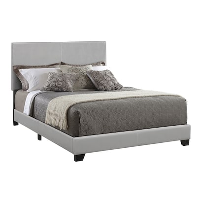 Leather Upholstered Queen Size Platform Bed, Gray