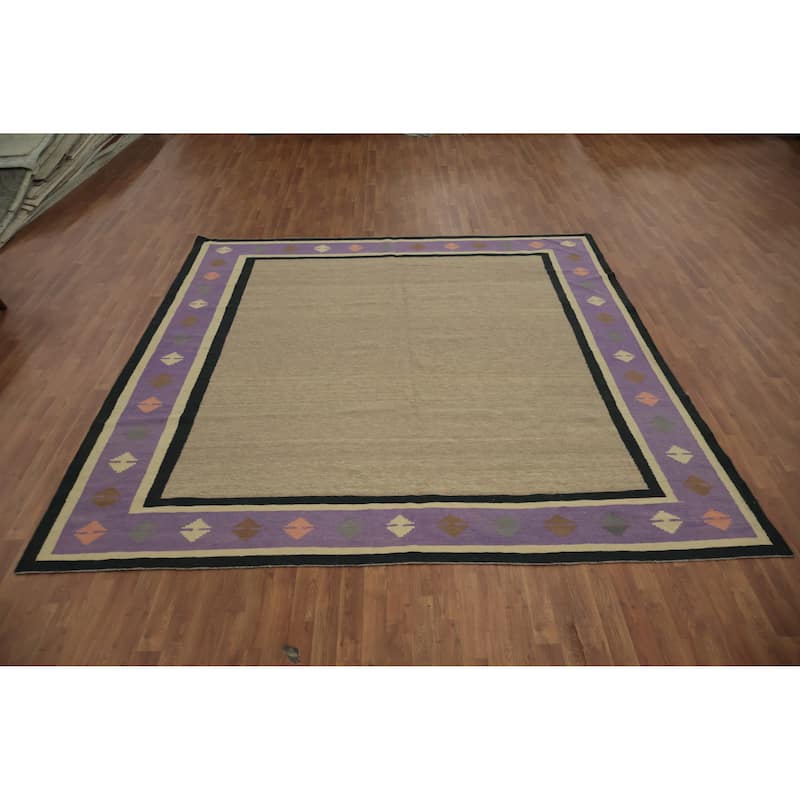 Hand Woven Oriental 100% Wool Carpet Southwestern Modern Brown Kilim Area Rug - 10' 0'' X 9' 7''