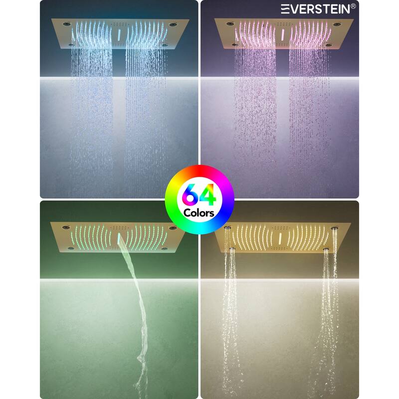 Thermostatic Dual Head System, 64-Color LED Mood Lighting 3-Functions Shower Head with Bluetooth Music & 3 Body Jets