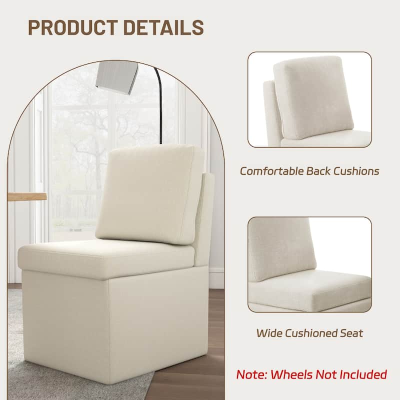 Upholstered Dining Chair with Under Seat Storage- Armless