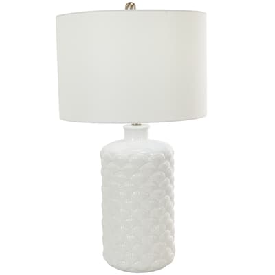 Ceramic Shell Embedded Room Table Lamp with Drum Linen Shade - White - Roche River Decor