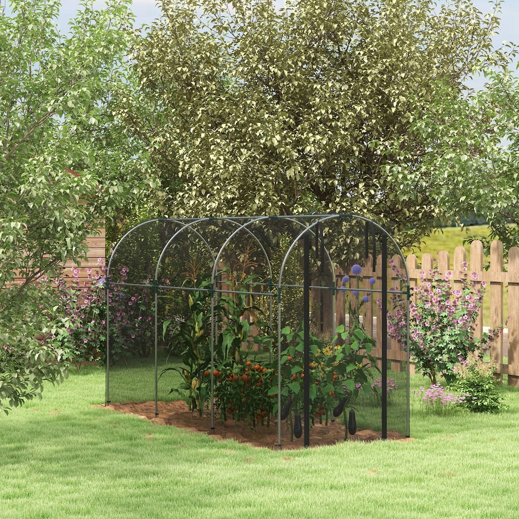 Outsunny 4' x 12' Crop Cage, Plant Protection Tent with Zippered Door and Galvanized Steel Frame, Fruit Cage Netting Cover