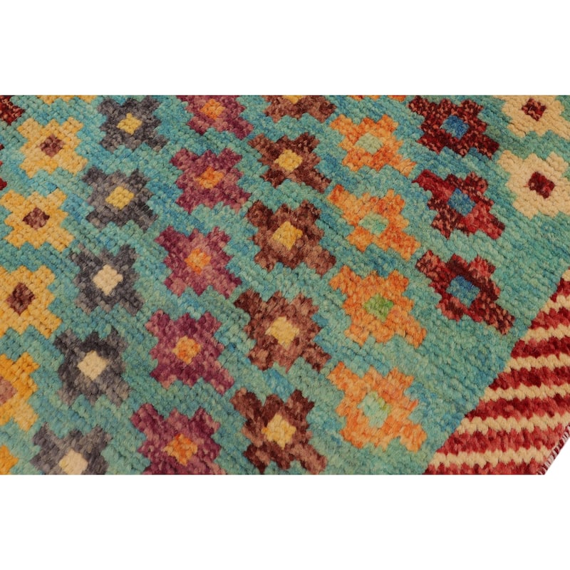 Boho Chic Balochi Owen Blue/Red Hand Knotted Wool Rug - 3'4'' x 5'0''