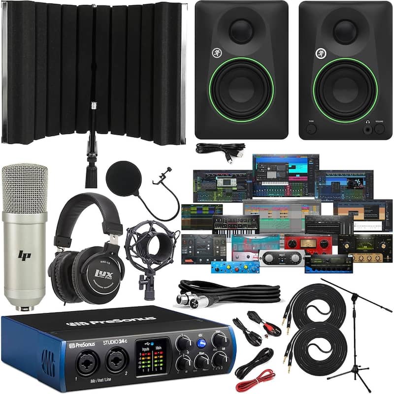 PreSonus Studio 24c USB-C 2×2 bundle with monitors, mic & DAW kit - Black