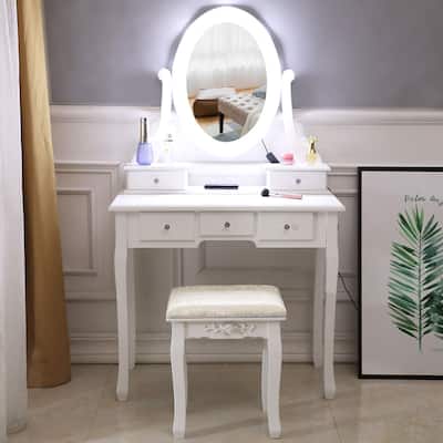 Modern 5-Drawer Vanity Makeup Table Set With Light Bulb
