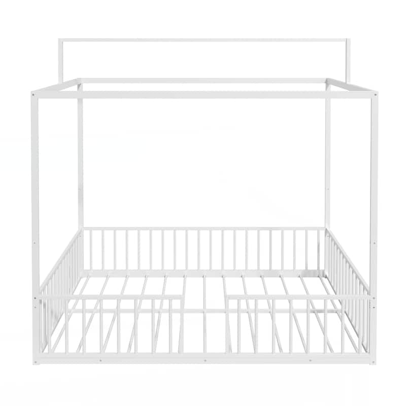 3-in-1 Convertible Montessori Metal floor bed,Modern Minimalist Design Canopy Platform Bed Funland