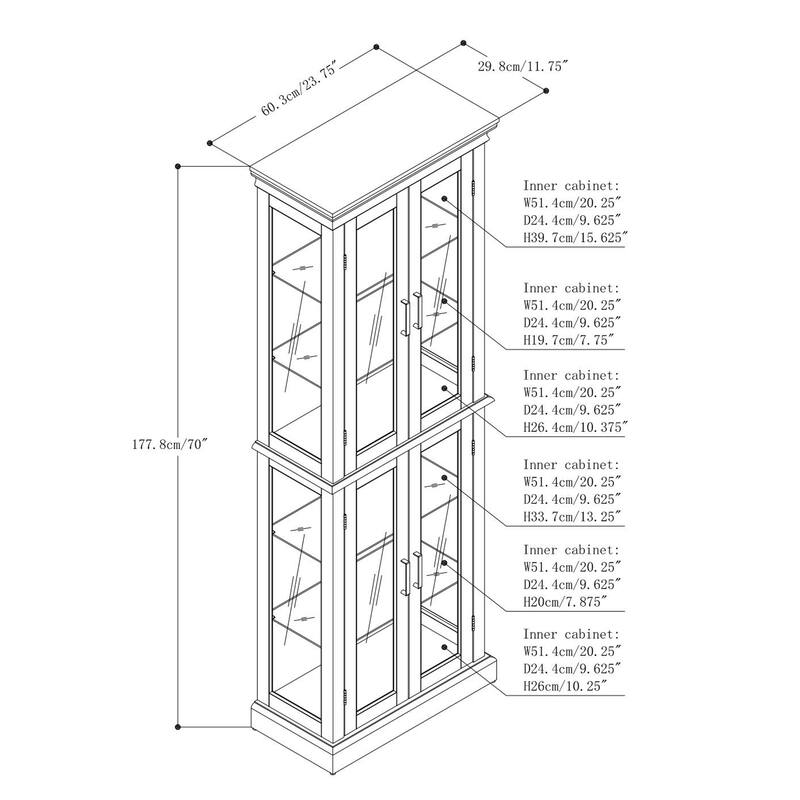 Curio Cabinet Lighted Curio Diapaly Cabinet with Adjustable Shelves and Mirrored Back Panel, Tempered Glass Doors