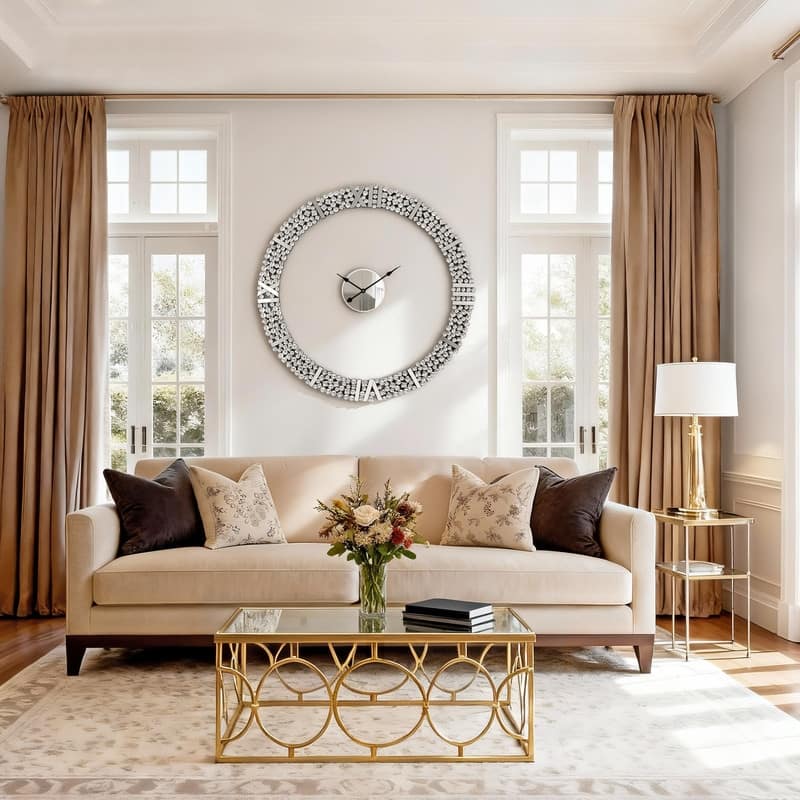 Foldable-Frame Round Wall Clock Adorned with Crystals