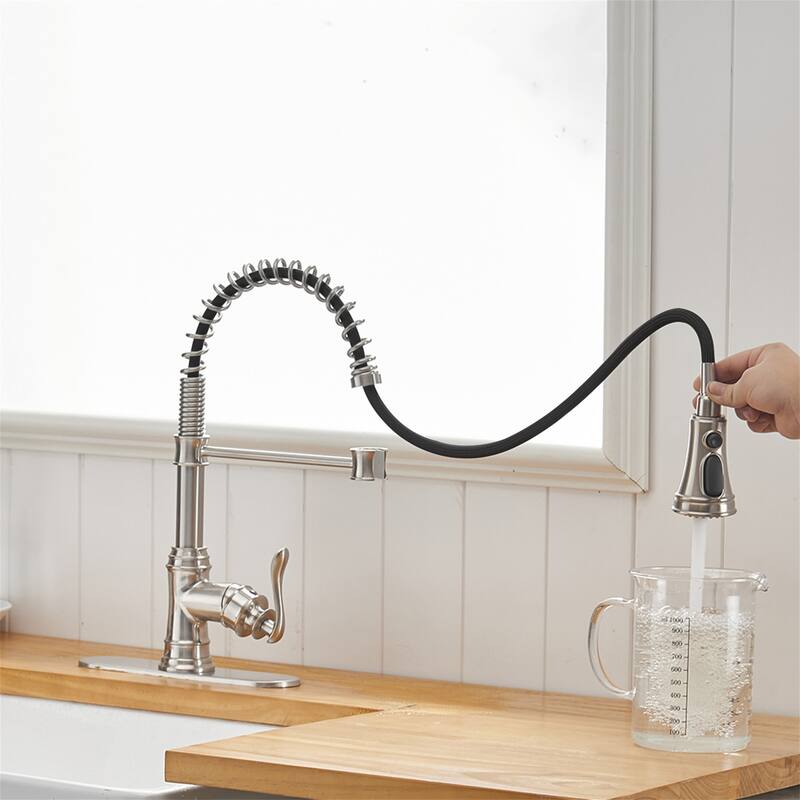 Single Handle Kitchen Sink Faucet With Pull Down Sprayer Commercial Kitchen Faucet One Hole Spring High Arc Gooseneck Bar Faucet