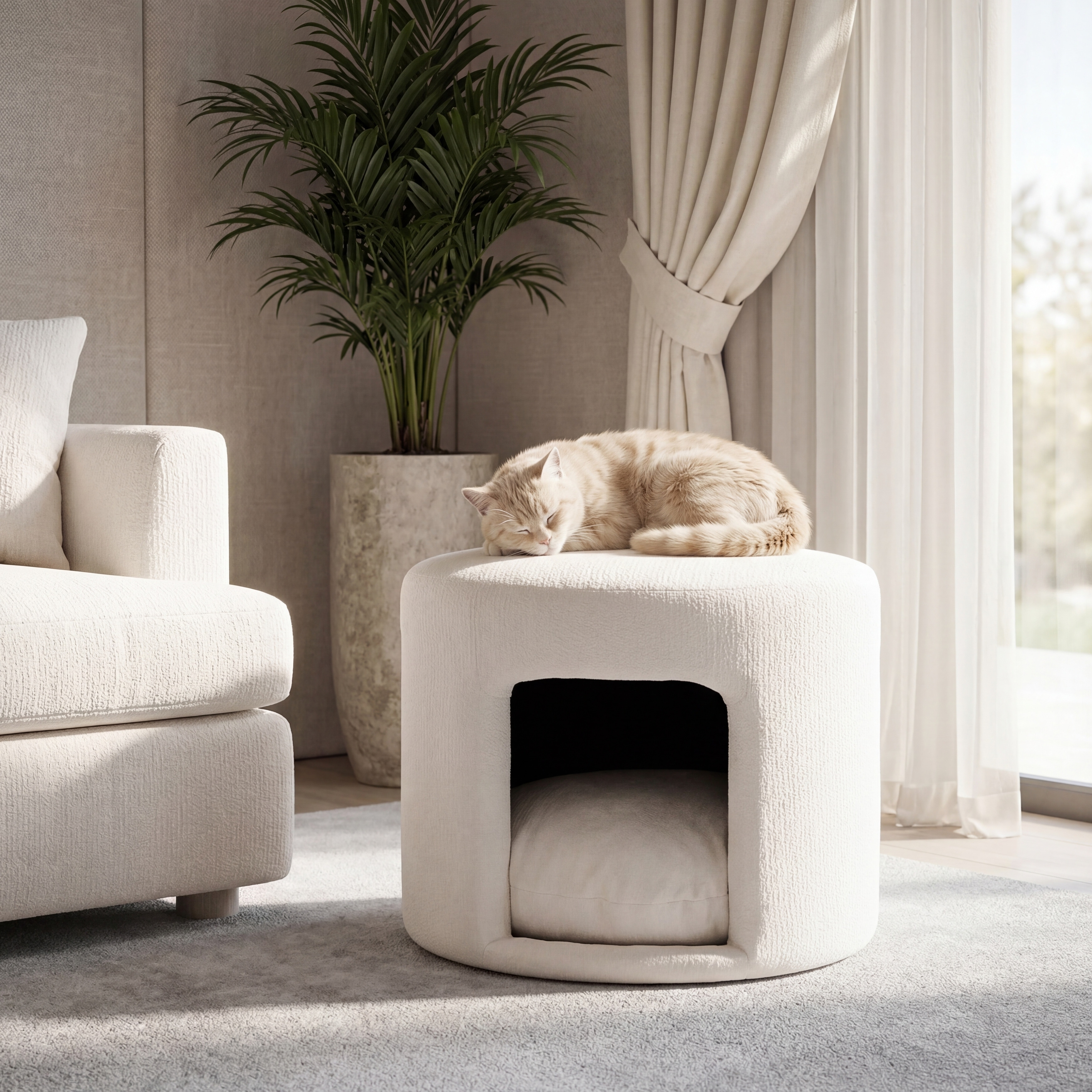 Christopher Knight Home - Modern 2-in-1 Upholstered Pet Ottoman with Hidden Pet Nook, Acacia Wood Legs & Removable Cushion