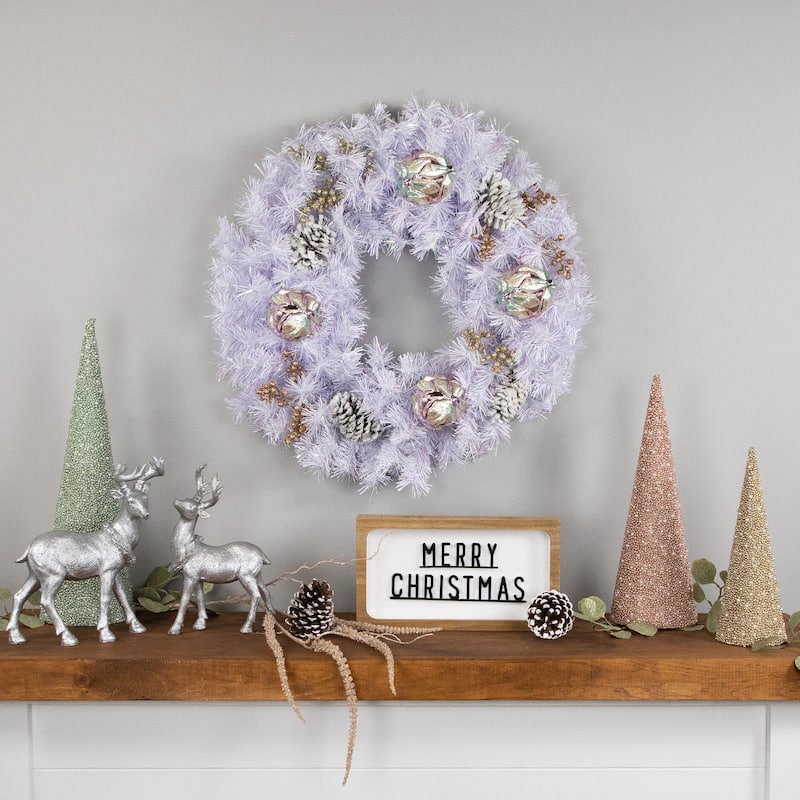 Icy White Iridescent Spruce Artificial Christmas Wreath 24-Inch Unlit - 24"