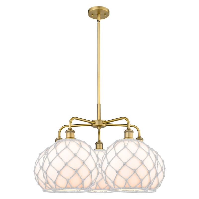 Innovations Lighting Endless Possibilities Ballston - Farmhouse Rope - 5 Light 29" Stem Hung Chandelier - Brushed Brass/White Glass with White Rope