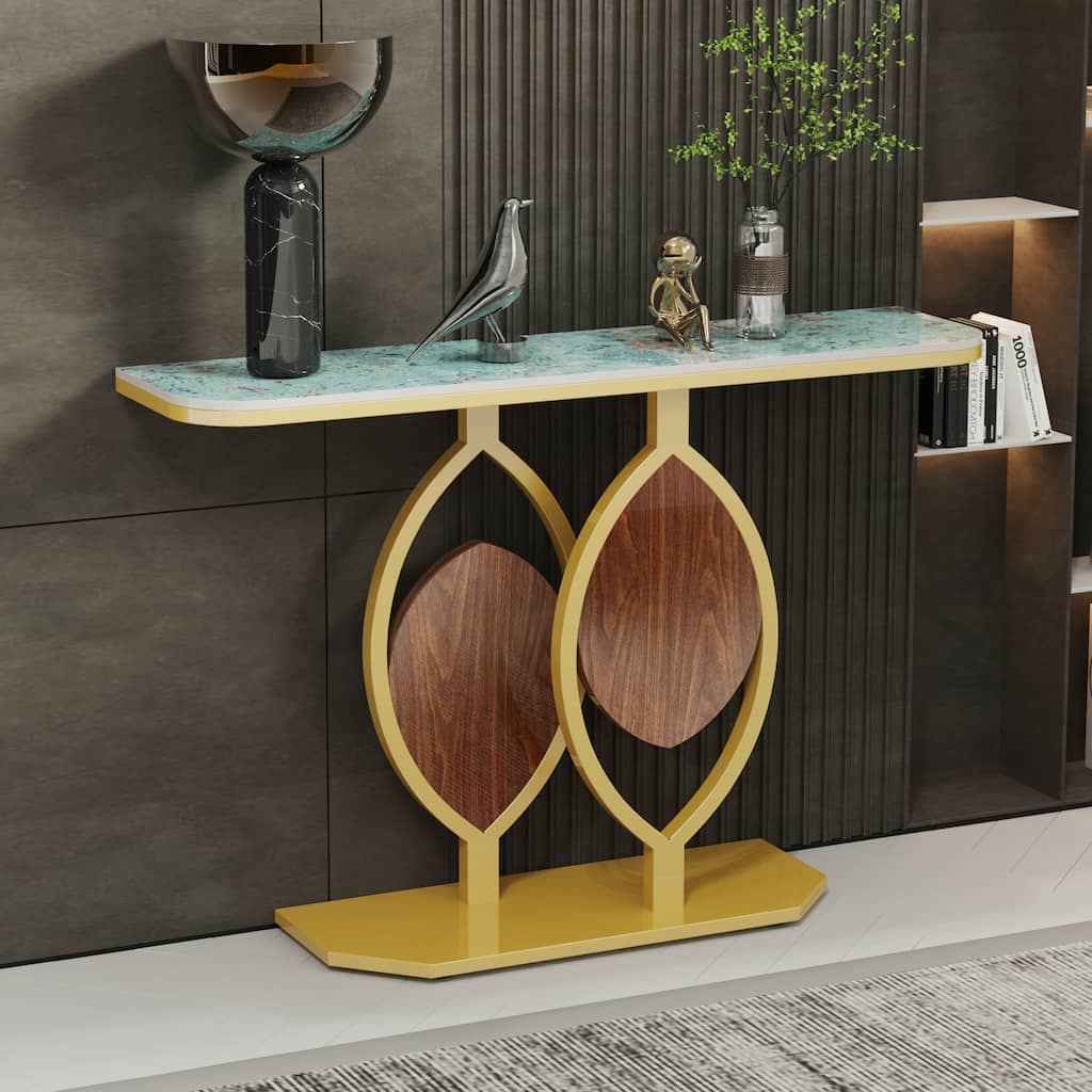Narrow Console Table with Multicolored Rock Plate Top - 47.1 x 11.7 x 30.7inch