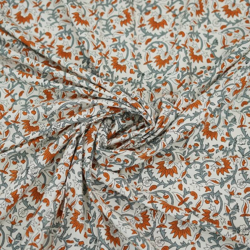 Fabdivine Handmade Block Print Flat Sheet or Bed Sheet Cotton Fabric Floral Home Decor