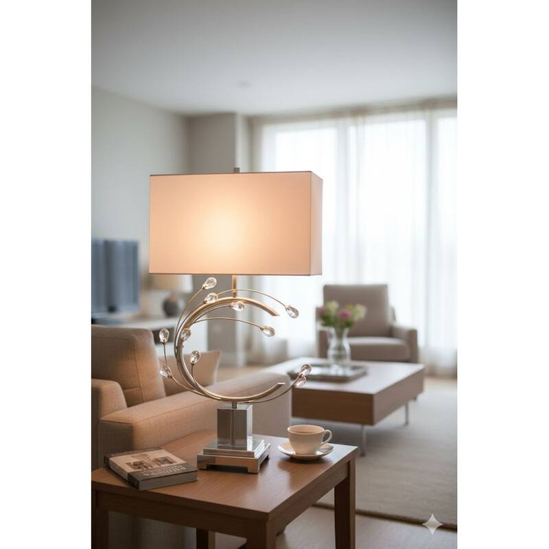 1 Light Silver Metal Frame Table Lamp With Clear Crystal