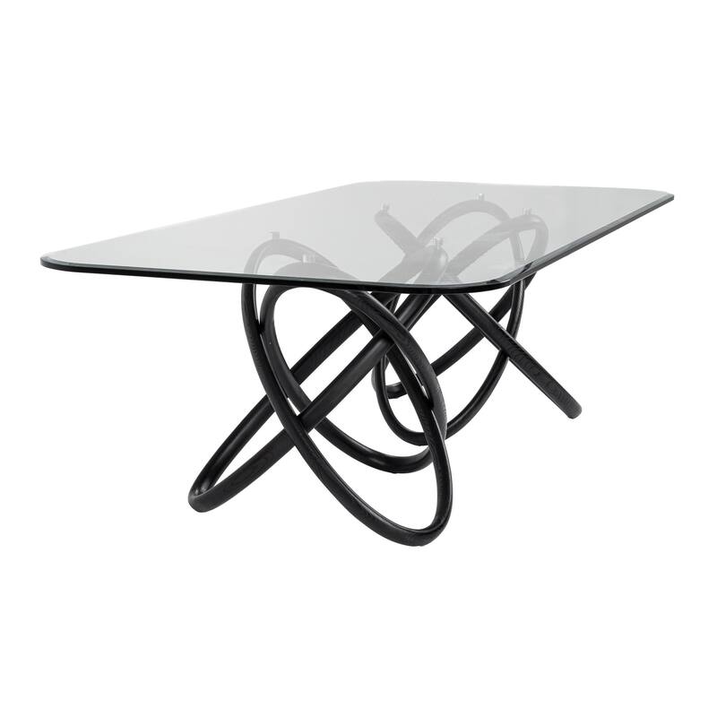 Cid Ason Dining Table, Black, Rectangular 94 Inch Tempered Glass Top - Clear, Black