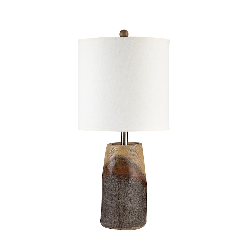 Wood Style Table Lamp with Tall Drum Shade - 28.5" - Brown