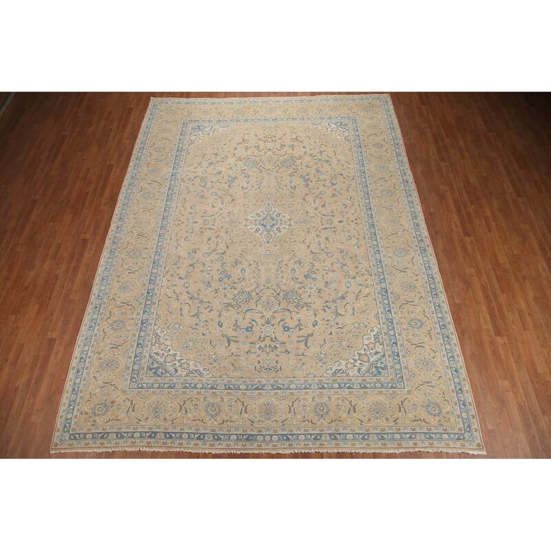 Hand Knotted Oriental 100% Wool Carpet Traditional Floral Peach Mashad Area Rug - 13' 1'' X 9' 11''
