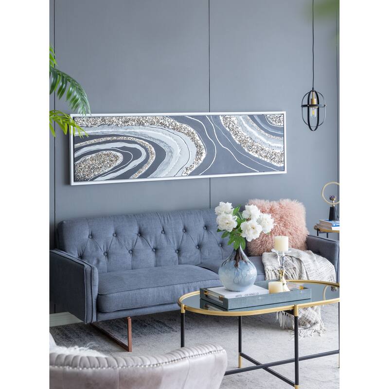 Modern Wall Decor Rectangle Framed Oil Painting with Gemstones and Crystals, for Matching Various Interior Styles - Multi-Color