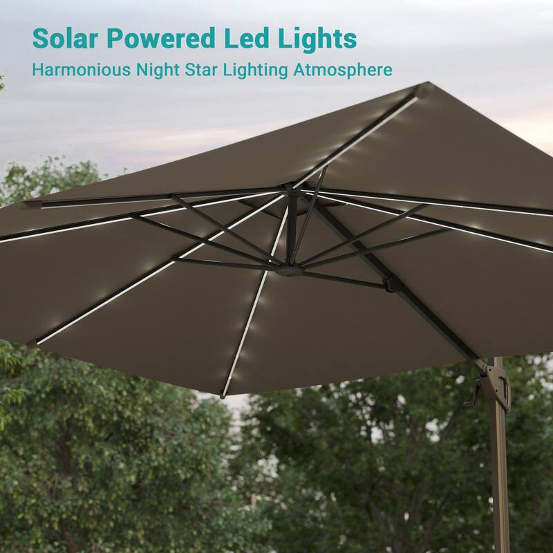 BONOSUKI Solar-powered 10x8ft Cantilever Patio Umbrella, Ultimate Outdoor Comfort with 360° Rotation and Canopy Angle Adjustment