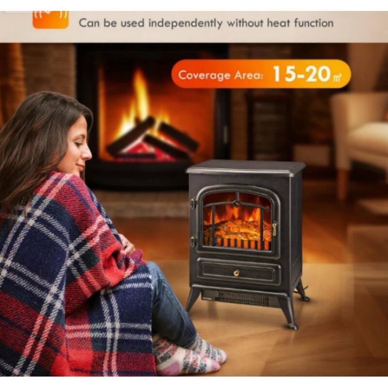 16.3" Electric Fireplace Stove, Freestanding Portable Fireplace Heater