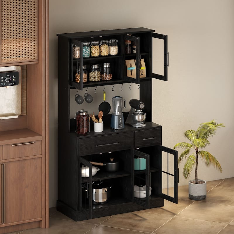 Moasis 71'' Kitchen Pantry Storage Cabinet Microwave Stand Hutch Cabinet with Power Outlet