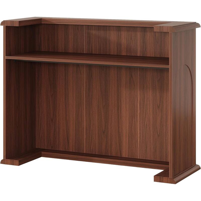 55 Inches Large Modern Reception Desk with Counter Front Counter Desk - Walnut