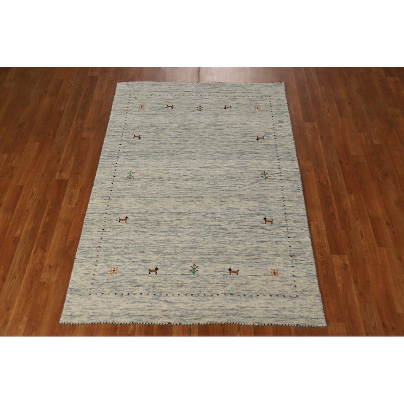 Beige Tribal Gabbeh Oriental Rug Hand-Knotted Wool Carpet - 4'0" x 5'9"