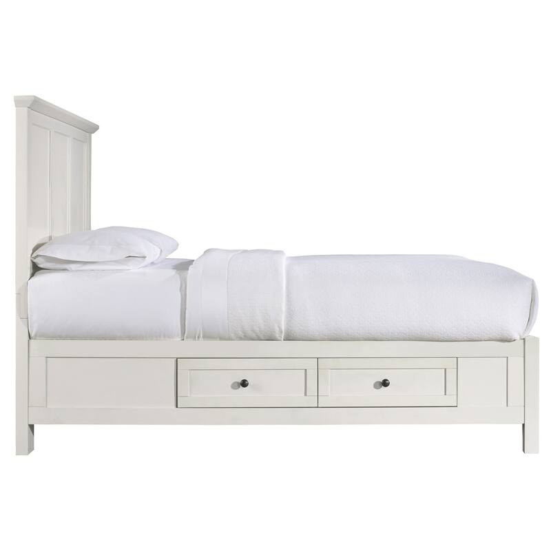 Kenji King Size Bed, Panel Headboard, Storage Drawers, Satin White Mahogany