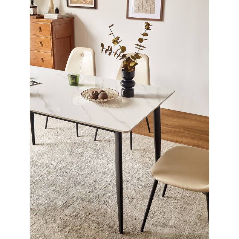 Dining Table 55" Rectangular Kitchen Table with Porcelain Table Top and Metal Legs,Table for 4,Dinner Table,Table Only