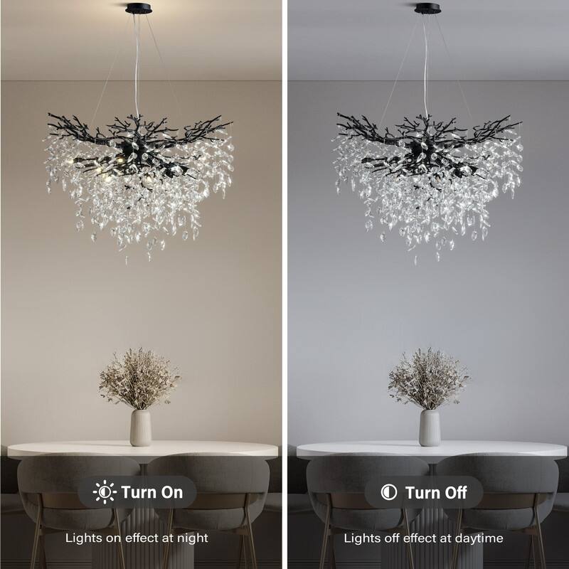 Modern Round Branch Crystal Chandelier, 600-1200mm Diameter, Marquise Cut Crystal Pendant Light