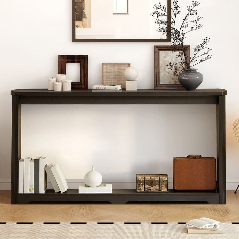 70.1" Narrow Wooden Sofa Table with Corrugated Texture for Entranceways and Living Room Décor - Black