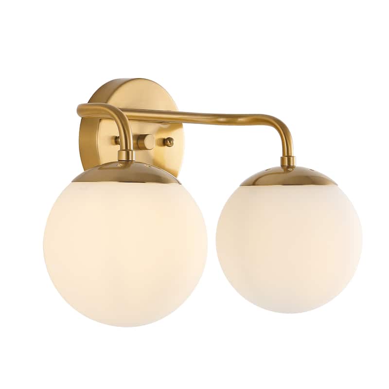 Globe Metal/Frosted Glass Modern LED Vanity, by JONATHAN Y - 2 Bulb - Brass Gold
