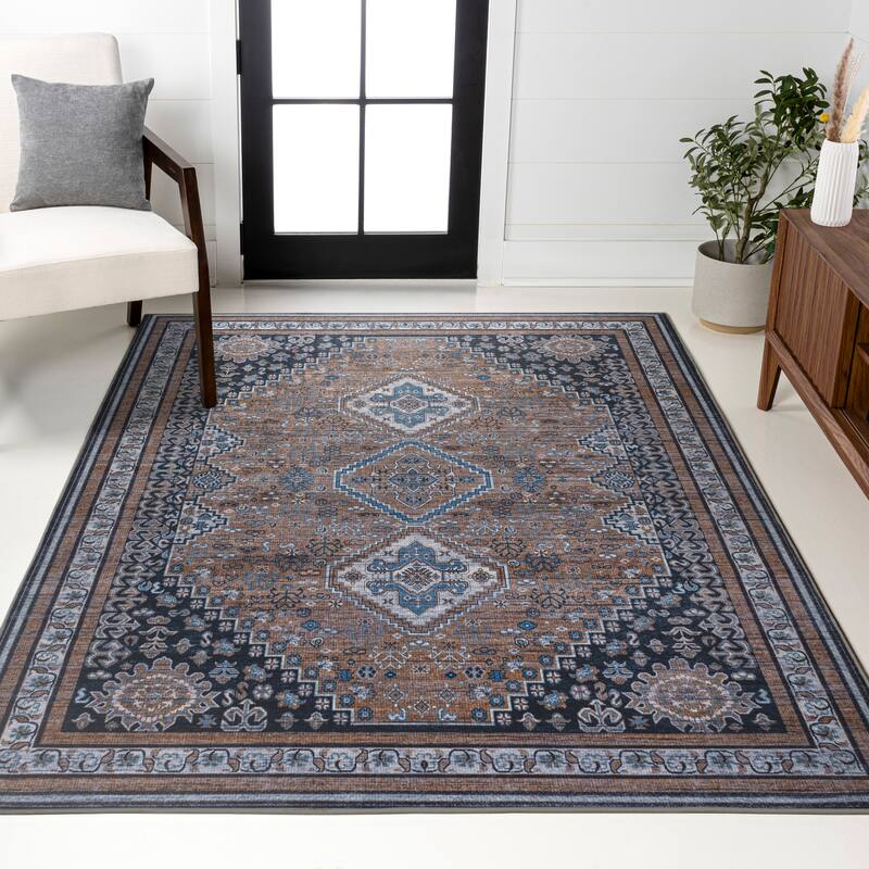 JONATHAN Y Didim Geometric Medallions Machine Washable Area Rug