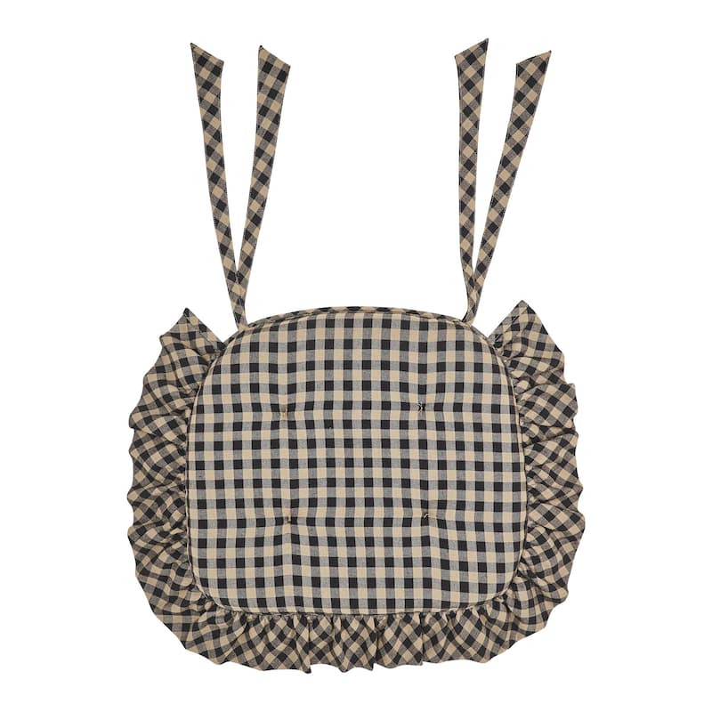 Black Check Ruffled Chair Pad 16.5x18