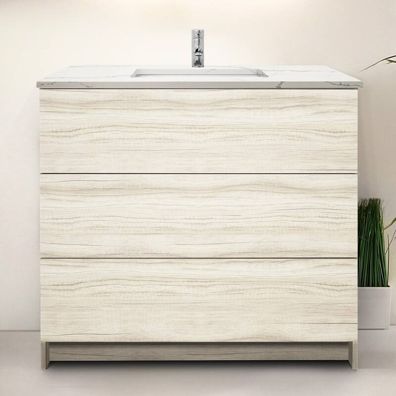 Element Standing 36 in x W x 22 in D x 35 in H Bathroom Vanity in Ebony with Galaxy Grey Quartz Top