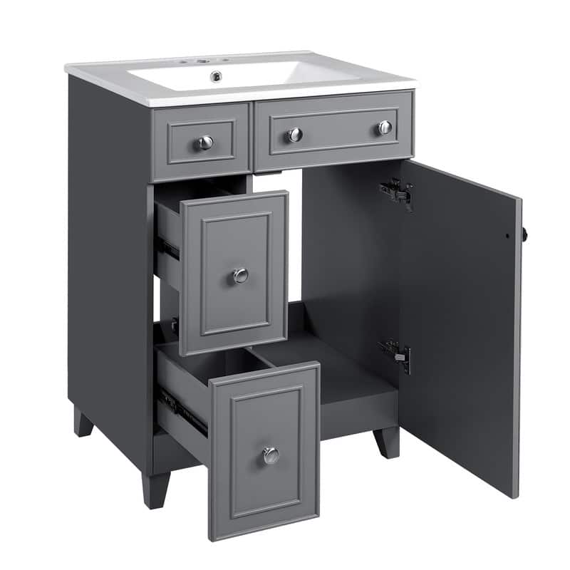 Bathroom Vanity Set: 24-Inch Cabinet With Ceramic Sink, Two Drawers And A Single Door - 24"W*18.3"D*34.3"H