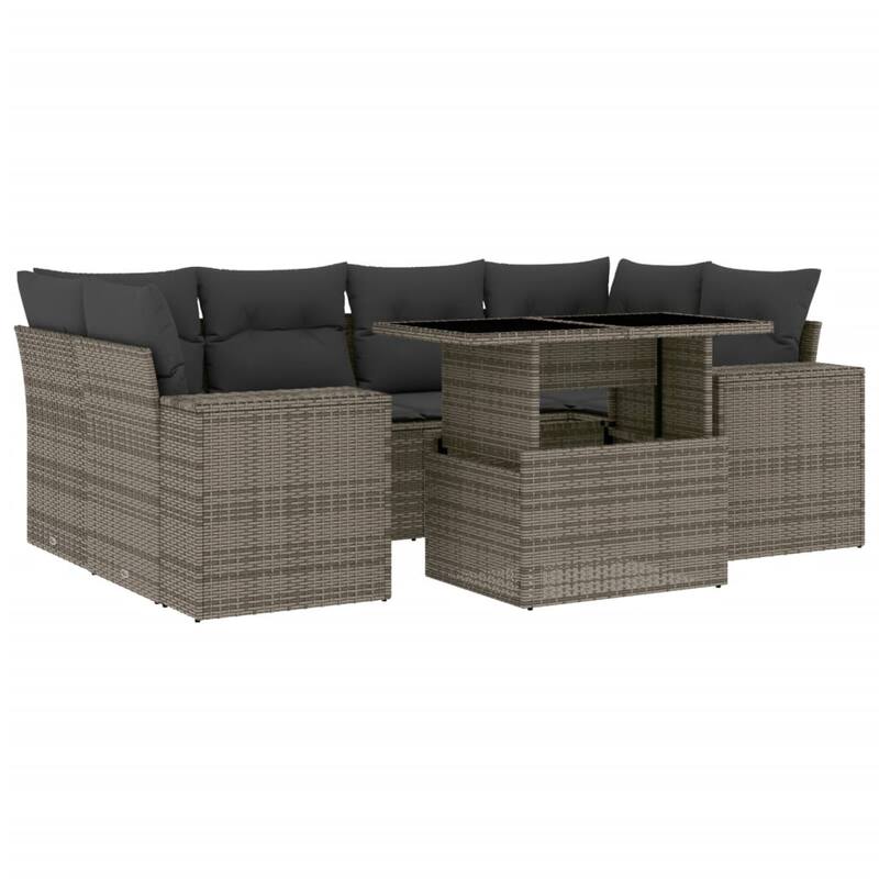 vidaXL Patio Sofa Set with Cushions Outdoor Furniture 7 Piece Poly Rattan - 24.4 x 24.4 x 27.2