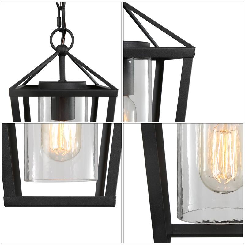Mufy 1-light Black Lantern Outdoor Hanging Pendant Light Dimmable Exterior Lighting Balcony Porch
