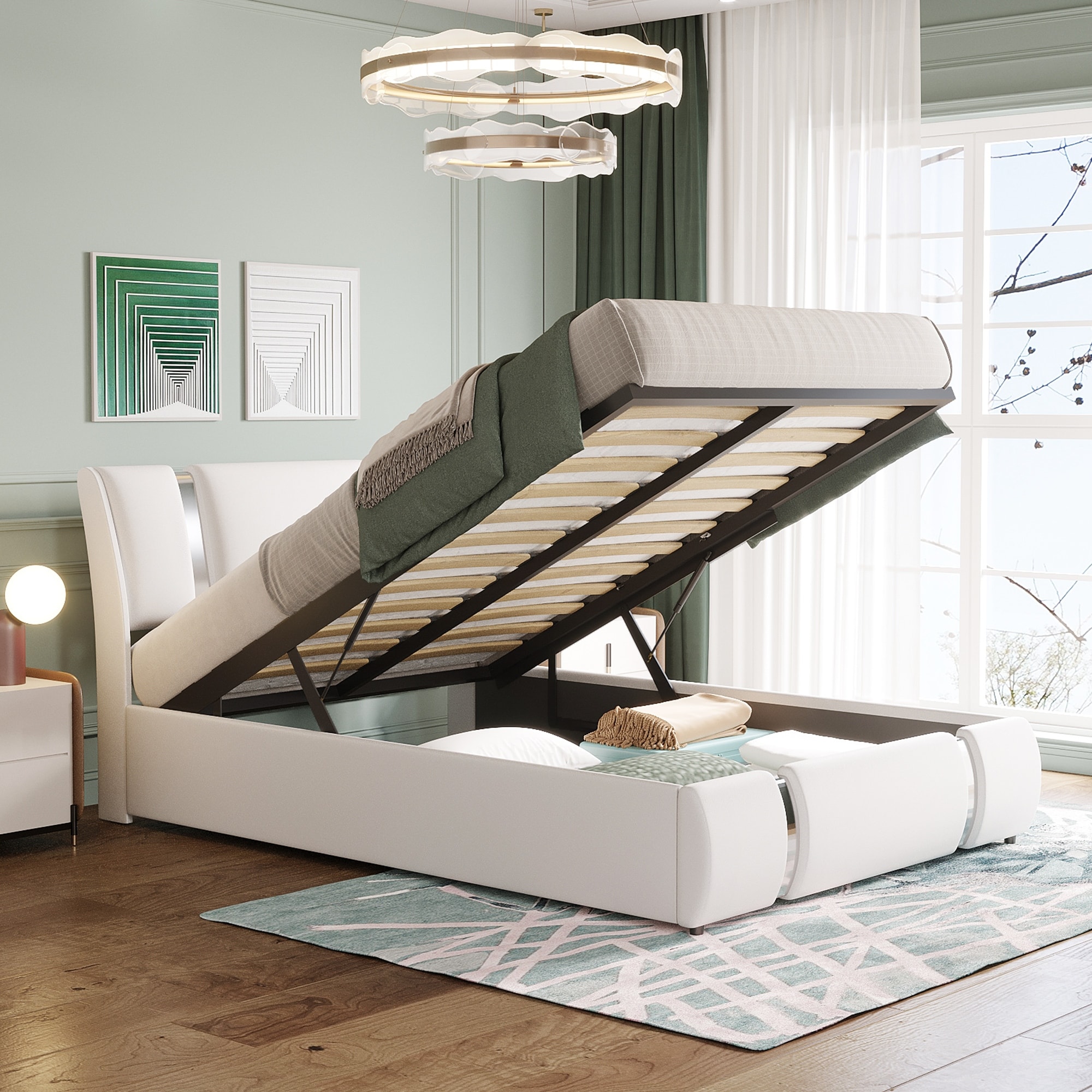 Metal bed sale with hydraulic storage