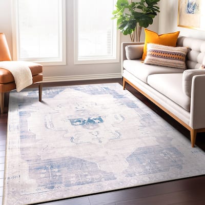 World Rug Gallery Vintage Medallion Machine Washable Non Slip Area Rug