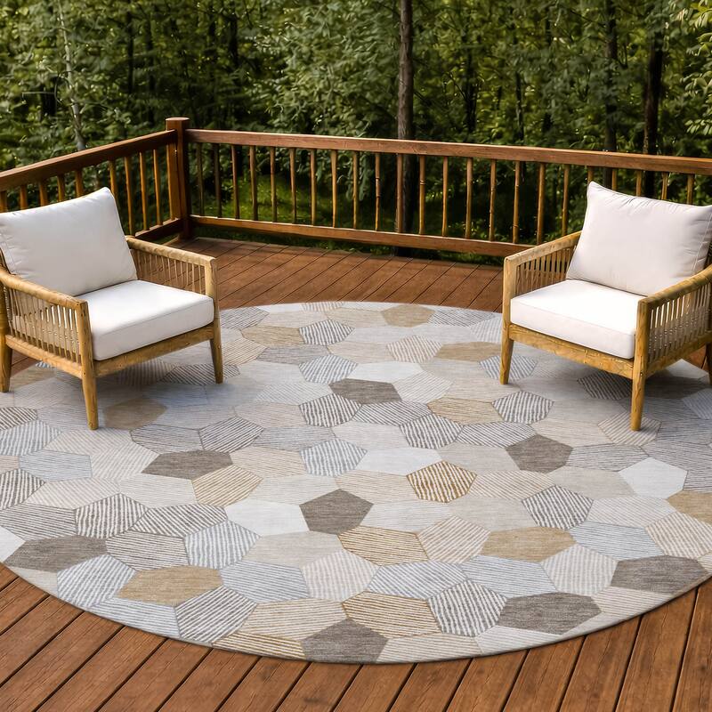 Machine Washable Indoor/ Outdoor Modern Loyd Chantille Rug - Ivory - 8' x 8'