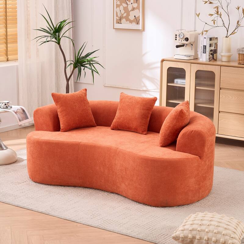 GDFStudio - Crescent-Shaped 67" Chenille Sofa with Self-Inflating Foam and Modular Design