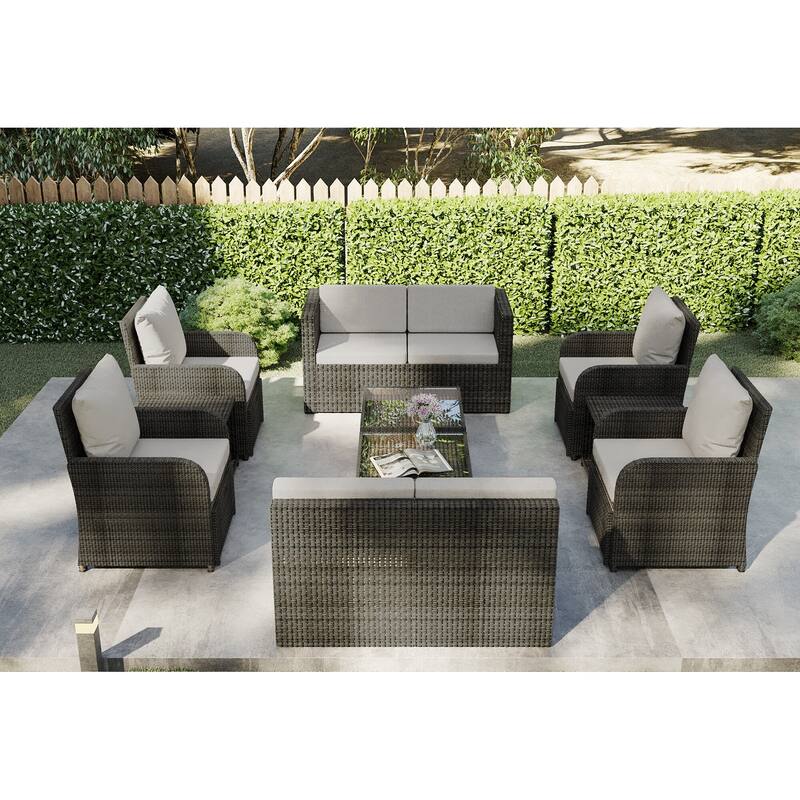 Patio 12-piece Rattan Conversation Sectional Sofa Set With Cushion