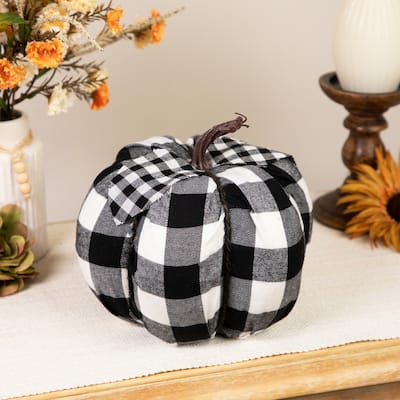 Buffalo Plaid Fall Harvest Pumpkin - 7" - Black and White