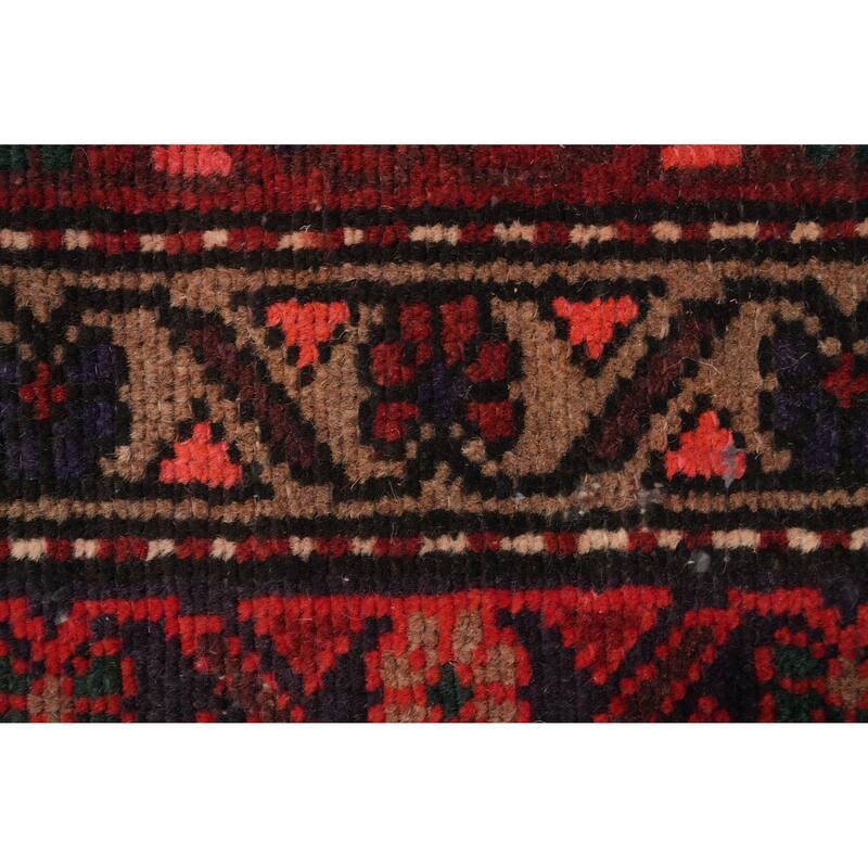 Hand Knotted Oriental 100% Wool Carpet Traditional Geometric Red Hamedan Area Rug - 5' 3'' X 3' 4''