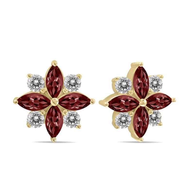 Marquee 1 Carat TW Garnet and Diamond Flower Earrings in 10K White Gold